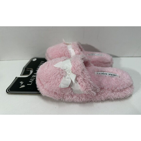Laura Ashley girl's size 1-13 medium pink slip on slippers with bow - Picture 3 of 5